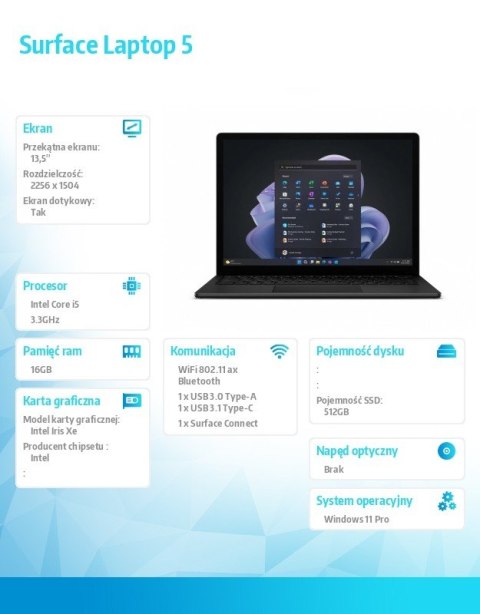 Microsoft Laptop 5 W11Pro i5-1245U/16GB/512GB/13.5"/Black/R8P-00032 Microsoft Laptop 5 W11Pro i5-1245U/16GB/512GB/13.5"/Black/R8P-00032