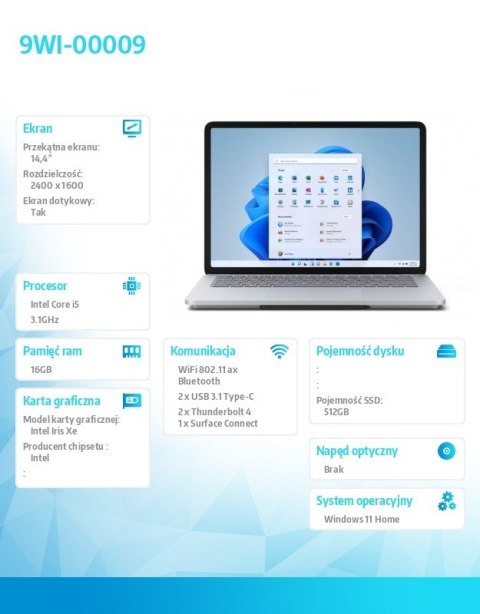Microsoft Laptop Studio 512/i5/16 PLATINUM 9WI-00009 PL Microsoft Laptop Studio 512/i5/16 PLATINUM 9WI-00009 PL