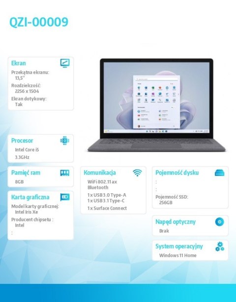 Microsoft Notebook Surface Laptop 5 13,5/256/i5/8 Platinum QZI-00009 PL Microsoft Notebook Surface Laptop 5 13,5/256/i5/8 Platinum QZI-00009 PL