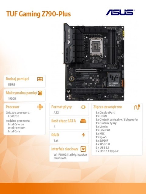 Asus Płyta główna TUF GAMING Z790-Plus WIFI s1700 4DDR5 ATX Asus Płyta główna TUF GAMING Z790-Plus WIFI s1700 4DDR5 ATX
