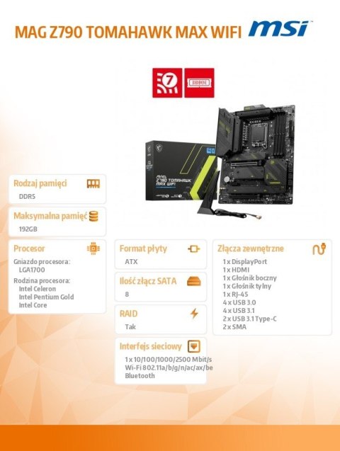 MSI Płyta główna MAG Z790 TOMAHAWK MAX WIFI s1700 4DDR5 ATX MSI Płyta główna MAG Z790 TOMAHAWK MAX WIFI s1700 4DDR5 ATX