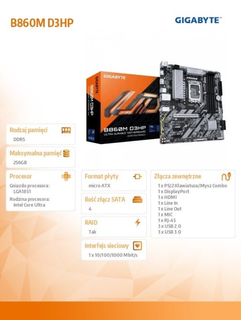 Gigabyte Płyta główna B860M D3HP Gigabyte Płyta główna B860M D3HP
