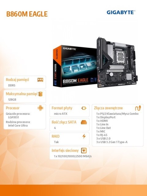 Gigabyte Płyta główna B860M EAGLE Gigabyte Płyta główna B860M EAGLE