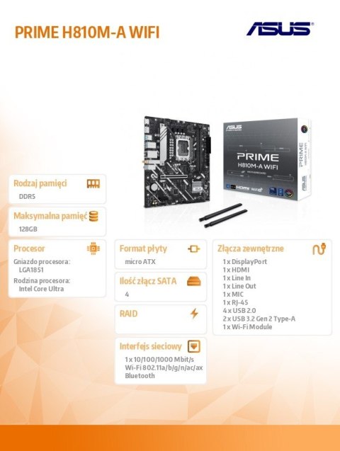 Asus Płyta główna PRIME H810M-A WIFI s1851 XDDR5 USBC mATX