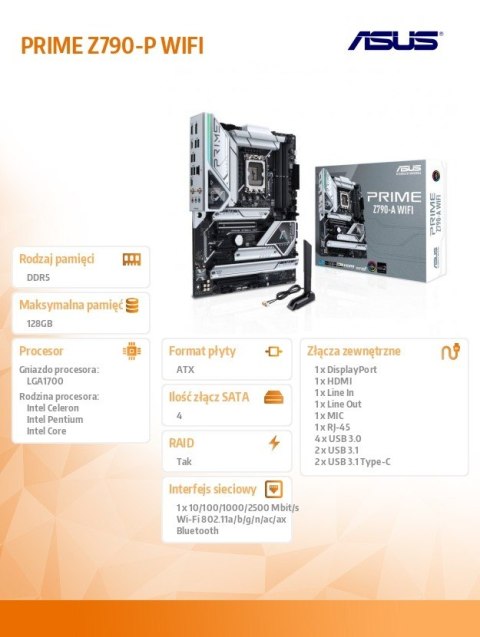 Asus Płyta główna PRIME Z790-P WIFI s1700 4DDR5 HDMI/DP ATX Asus Płyta główna PRIME Z790-P WIFI s1700 4DDR5 HDMI/DP ATX