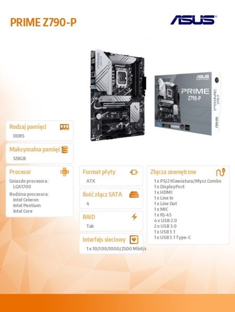 Asus Płyta główna PRIME Z790-P s1700 4DDR5 HDMI/DP ATX Asus Płyta główna PRIME Z790-P s1700 4DDR5 HDMI/DP ATX