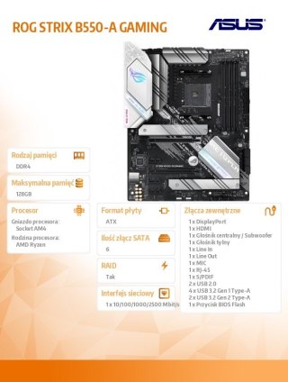 Asus Płyta główna ROG STRIX B550-A GAMING AM4 4DDR4 HDMI/DP ATX