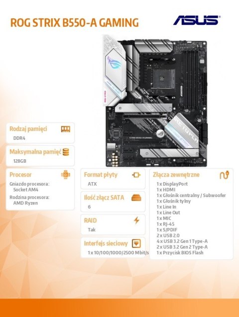 Asus Płyta główna ROG STRIX B550-A GAMING AM4 4DDR4 HDMI/DP ATX Asus Płyta główna ROG STRIX B550-A GAMING AM4 4DDR4 HDMI/DP ATX