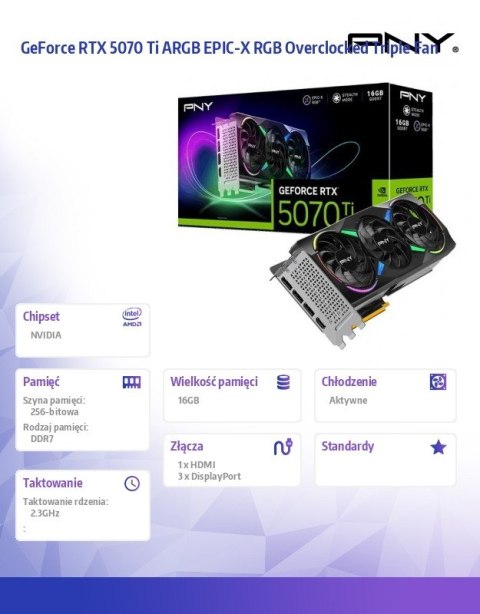 PNY Karta graficzna GeForce RTX5070Ti OC 3F ARGB 16GB 256-bit 896G/s
