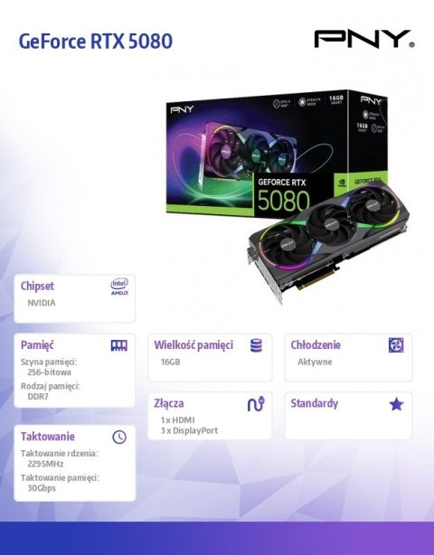 PNY Karta graficzna GeForce RTX 5080 3F ARGB 16GB VCG508016TFXXPB1