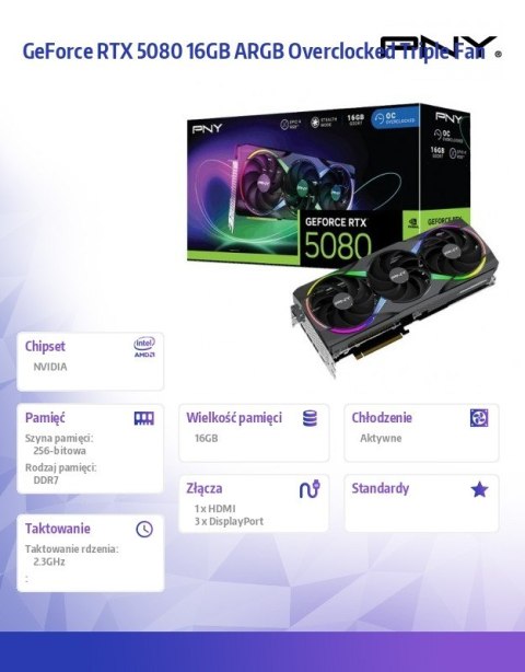 PNY Karta graficzna GeForce RTX 5080 OC ARGB 3F 16GB 256-bit 960GB/s