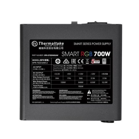 Thermaltake Smart 700W RGB (80+ 230V EU, 2xPEG, 120mm, Single Rail) Thermaltake Smart 700W RGB (80+ 230V EU, 2xPEG, 120mm, Single Rail)