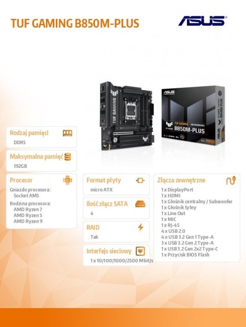 Asus Płyta głowna TUF GAMING B850M-PLUS