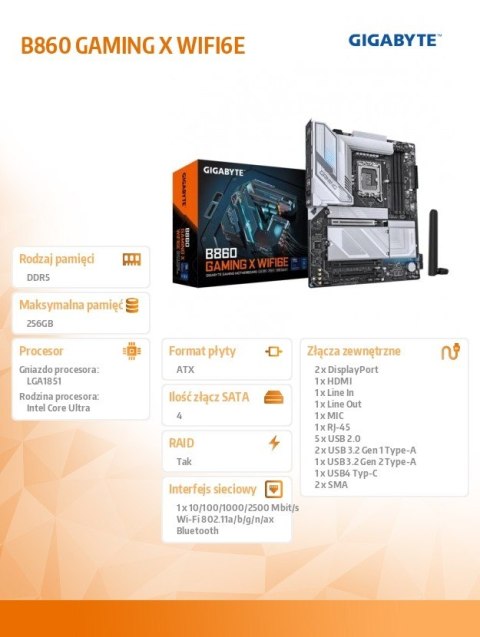 Gigabyte Płyta główna B860 GAMING X WIFI6E Gigabyte Płyta główna B860 GAMING X WIFI6E