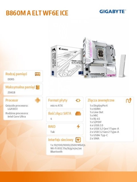 Gigabyte Płyta główna B860M A ELT WIFI6E ICE