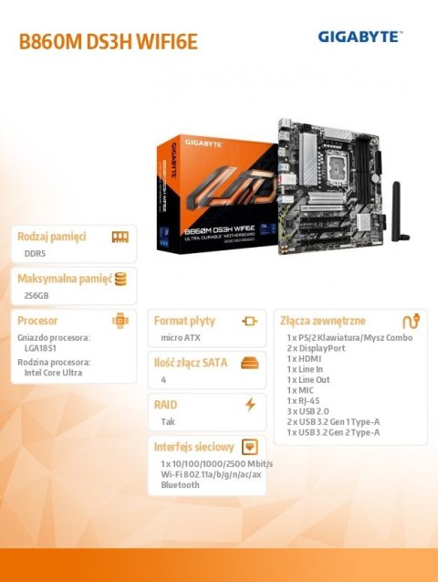 Gigabyte Płyta główna B860M DS3H WIFI6E Gigabyte Płyta główna B860M DS3H WIFI6E