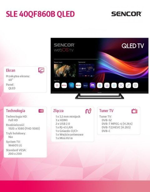 Sencor Telewizor QLED 32 cale SLE 32QF860B Smart webOS Full HD