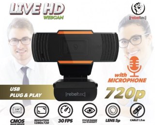 Rebeltec Kamera Internetowa Live HD, typ sensora CMOS 1/4" Rozdzielczość 1280x720, focus: od 3cm do nieskończonoci, 30 klatek/s, Wbudowan