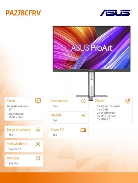 Asus Monitor 27 cali PA278CFRV IPS QHD 100Hz HDMI DP Asus Monitor 27 cali PA278CFRV IPS QHD 100Hz HDMI DP