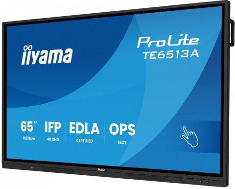 IIYAMA Monitor 65 cali TE6513A-B1AG INFRARED,40pkt,IPS,4K,7H,450cd/m2, WiFi,USB, ANDROID 14, Google EDLA,2x20W, UCHWYT CIENNY