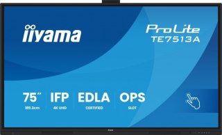 IIYAMA Monitor 75 cali TE7513A-B1AG INFRARED,40pkt,IPS,4K,7H,450cd/m2, WiFi,USB, ANDROID 14, Google EDLA,2x20W, UCHWYT CIENNY