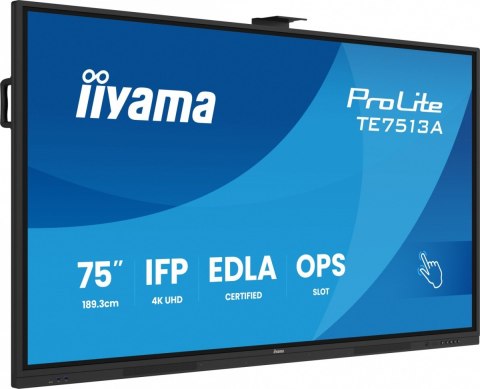 IIYAMA Monitor 75 cali TE7513A-B1AG INFRARED,40pkt,IPS,4K,7H,450cd/m2, WiFi,USB, ANDROID 14, Google EDLA,2x20W, UCHWYT CIENNY