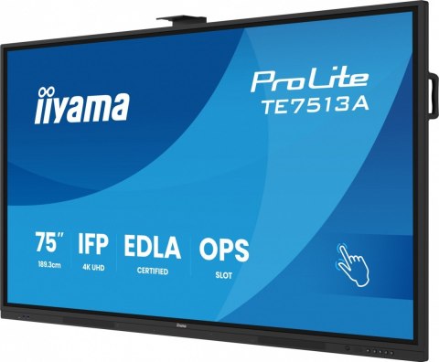 IIYAMA Monitor 75 cali TE7513A-B1AG INFRARED,40pkt,IPS,4K,7H,450cd/m2, WiFi,USB, ANDROID 14, Google EDLA,2x20W, UCHWYT CIENNY