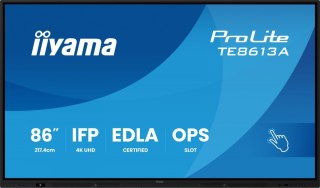 IIYAMA Monitor 86 cali TE8613A-B1AG INFRARED,40pkt,IPS,4K,7H,450cd/m2, WiFi,USB, ANDROID 14, Google EDLA,2x20W, UCHWYT CIENNY