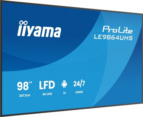 IIYAMA Monitor 98 cali LE9864UHS-B1AG, 24/7,VA,ANDROID14,4K,500cd,5000:1, 2xHDMI ,USB-C,RJ45, RS-232c, IR, 2x10W, 2xUSB, UCHWYT ŚCIE