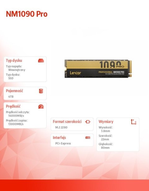 Lexar Dysk SSD NM1090 Pro 4TB Gen5 14000/13000