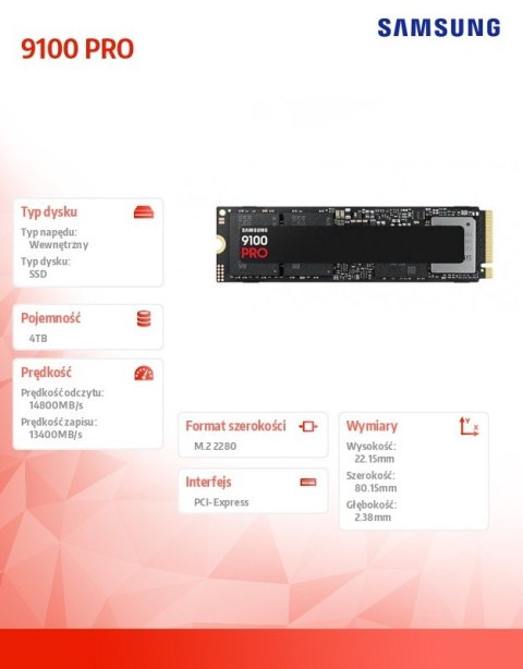 Samsung Dysk SSD 9100 PRO NVMe MZ-VAP4T0BW