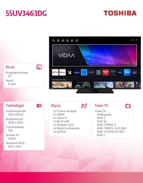 Toshiba Telewizor LED 55 cali 55UV3463DG
