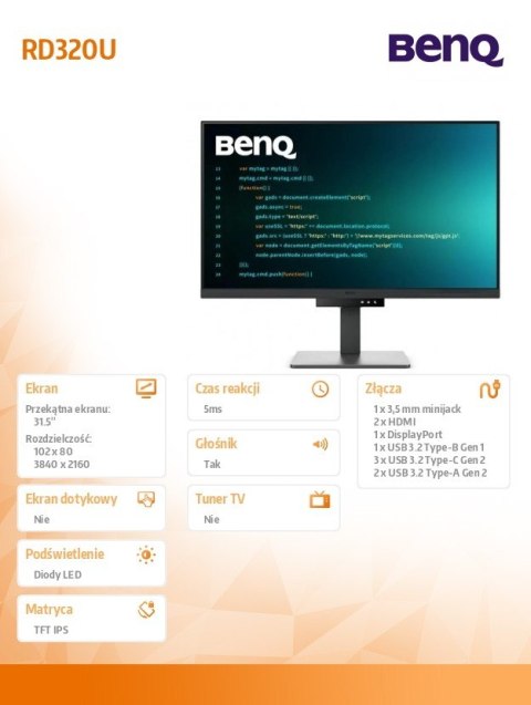 Benq Monitor 31.5 cala RD320U 4K LED 5ms/60Hz/IPS Benq Monitor 31.5 cala RD320U 4K LED 5ms/60Hz/IPS