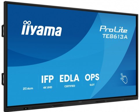 IIYAMA Monitor 86 cali TE8613A-B1AG INFRARED,40pkt,IPS,4K,7H,450cd/m2, WiFi,USB, ANDROID 14, Google EDLA,2x20W, UCHWYT CIENNY