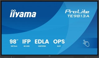 IIYAMA Monitor 98 cali TE9813A-B1AG INFRARED,40pkt,IPS,4K,7H,450cd/m2, WiFi,USB, ANDROID 14, Google EDLA,2x20W, UCHWYT CIENNY