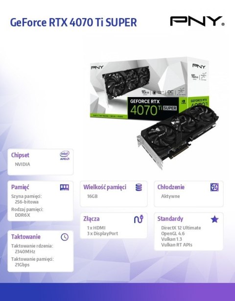 PNY Karta graficzna GeForce RTX 4070 Ti SUPER 16GB VERTO OC