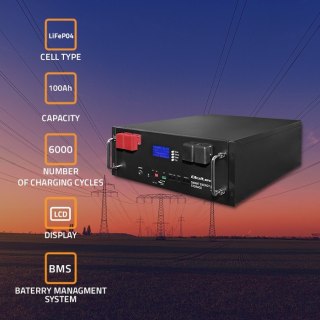 Qoltec Magazyn energii LiFePO4 do RACK | 5.12kWh | 51.2V | 100Ah | BMS |LCD