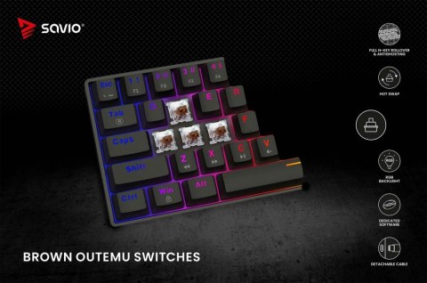 Savio Klawiatura mechaniczna BLACKOUT X2 OUTEMU Brown, Hot Swap