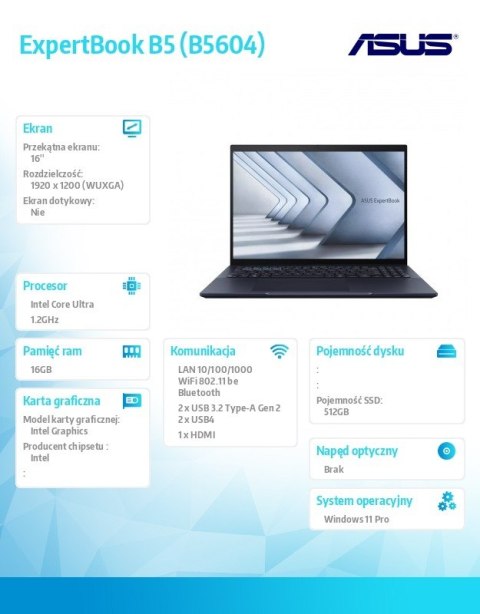 Asus Notebook ExpertBook B5 B5604CMA-Q90499X - ultra 5 125H/16GB/512GB/16 WUXGA/Win 11 Pro/3YRS