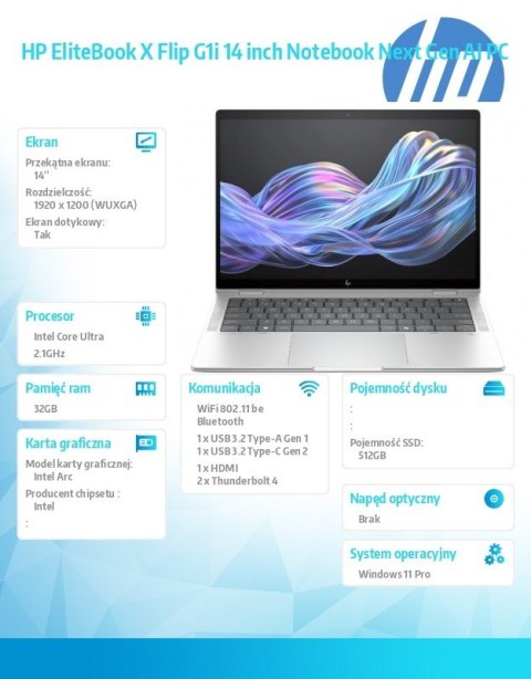 HP Inc. Notebook EliteBook X Flip G1i U5 228V 512GB/32GB/W11P/14.0 B9ZX3ET