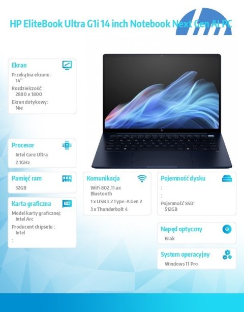 HP Inc. Notebook EliteBook Ultra G1i U5 228V/512GB/32GB/W11P/14.0 B9ZW8ET HP Inc. Notebook EliteBook Ultra G1i U5 228V/512GB/32GB/W11P/14.0 B9ZW8ET