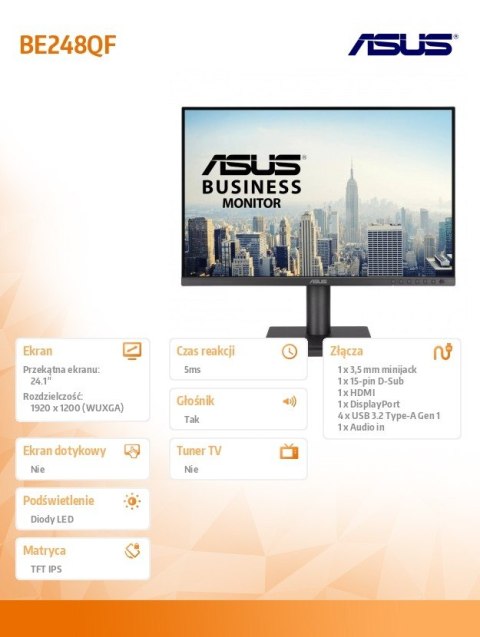 Asus Monitor 24.1 cala BE248QF WUXGA IPS 100Hz HDMI 5MS Asus Monitor 24.1 cala BE248QF WUXGA IPS 100Hz HDMI 5MS