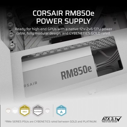 Corsair Zasilacz RM850e WHITE 80+GOLD F.MODULAR ATX 3.1 Corsair Zasilacz RM850e WHITE 80+GOLD F.MODULAR ATX 3.1