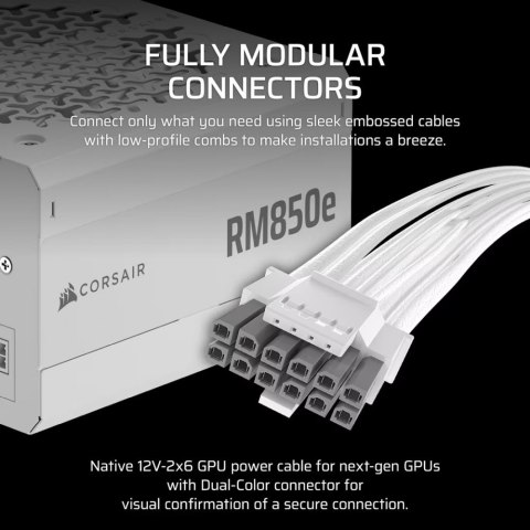 Corsair Zasilacz RM850e WHITE 80+GOLD F.MODULAR ATX 3.1 Corsair Zasilacz RM850e WHITE 80+GOLD F.MODULAR ATX 3.1