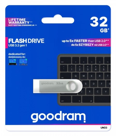 GOODRAM Pendrive UNO3 32GB USB 3.2 Gen1 srebrny GOODRAM Pendrive UNO3 32GB USB 3.2 Gen1 srebrny
