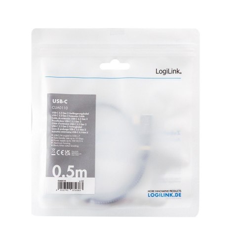 LogiLink Kabel USB3.2 gen2 TypeC do USB-C/F, PD, 0.5m LogiLink Kabel USB3.2 gen2 TypeC do USB-C/F, PD, 0.5m