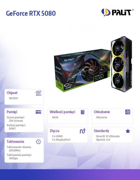 Palit Karta graficzna GeForce RTX 5080 GameRock OC 16GB GDDR7 256bit 3DP/HDMI Palit Karta graficzna GeForce RTX 5080 GameRock OC 16GB GDDR7 256bit 3DP/HDMI