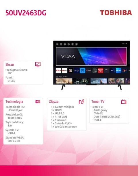 Toshiba Telewizor LED 50 cali 50UV2463DG