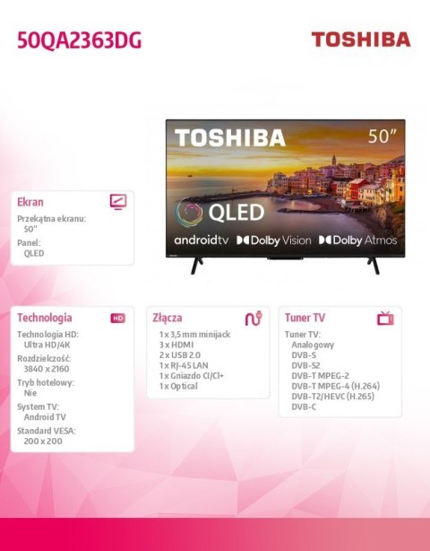 Toshiba Telewizor QLED 50 cali 50QA2363DG Toshiba Telewizor QLED 50 cali 50QA2363DG
