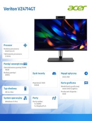 Acer Komputer All-in-One Veriton VZ4714GT i5-13400/16GB/512GB/W11P